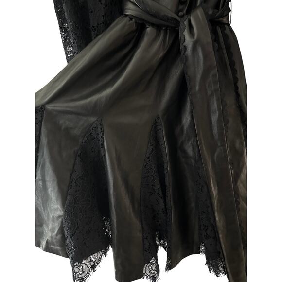 Alice + Olivia Mina Lace Sleeve Black Vegan Leather Dress Size 8 - Picture 11 of 12